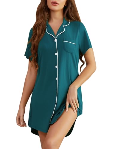 Image of Pjmlifecoco Nightgown for Women Button Down Sleepshirt Short /Long Sleeve Nightdress Soft Modal Sleepwear S-XXL