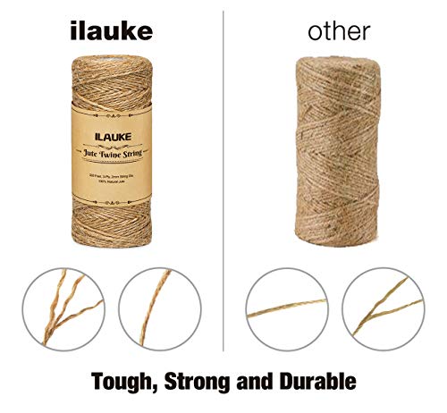 Lemonfilter 1300 Feet Natural Jute Twine, Christmas Jute String, 2mm 3 Ply Art Craft Garden Twine Jute Rope for Floristry, DIY Gift Packing, Gardening Bundling and Wedding Decorating