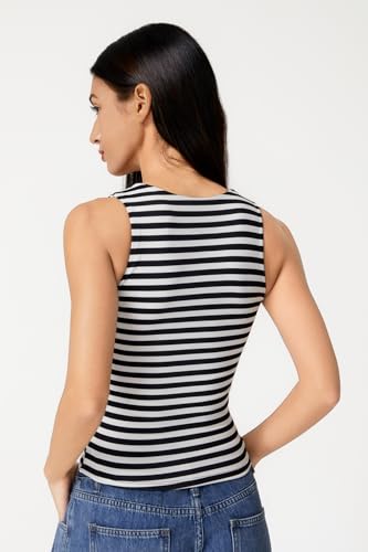 Image of QINSEN Women's Square Neck Sleeveless Double-Layer Tank Tops Basic Tight T Shirts