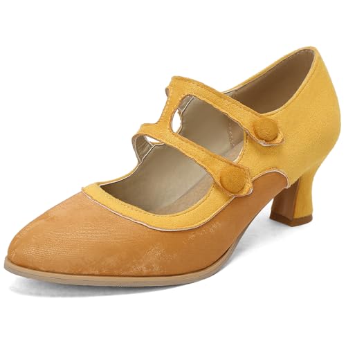 Women's Vintage Mixed Colors Oxfords Pumps Elegant Block Heel Double Strap Brogue