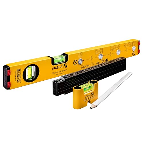 STABILA ELECTRIC KIT - Elektriker Wasserwaage Type 70 Electric /43 cm mit Markierlöchern Mini-Wasserwaage Pocket Electric /7 cm Zollstock Type 707 P /2m (PEFC zertifiziert) Bleistift Type ZB
