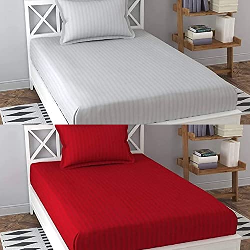 Image of Prime Collection 265 TC Combo Pack of 2 Single Sized (90x60) Satin Striped Bedsheet with 2 Pillow Cover Long Lasting Single Bedsheet for Hotel, Hospital and Home Use