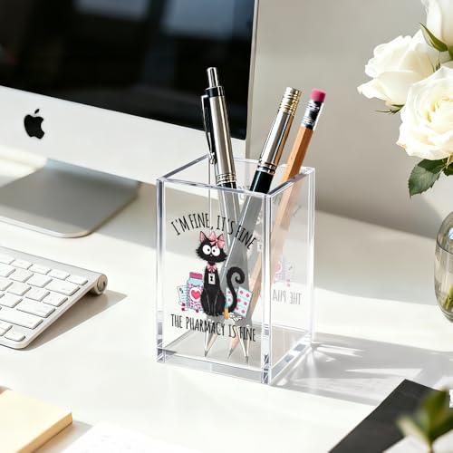 Image of It's Fine I'm Fine Acrylic Cat Pen Holder Cosmetic Organizer for Desk