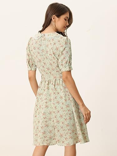 Image of Allegra K Women's Vintage Peter Pan Collar High Waist Flowy Midi Puff Sleeve Floral Dress