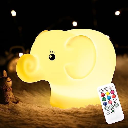 Image of CHWARES Night Light for Kids, Elephant Nursery Night Lights with Remote, 7 Color Kawaii Lamp, Room Decor, USB Rechargeable, Cute Lamp Gifts for Baby, Children, Toddlers, Teen Girls