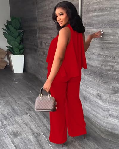 BXBY Two Piece Sets for Women Summer Pleated Ruffle Hem Sleeveless Top Wide Leg Pant Outfits Casual Vacation 2025 Tracksuit3