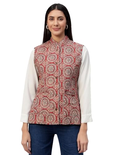 Image of Ravaiyaa - Attitude is everything Women's Floral Printed Reversible Quilted Jacket Coat Blazer Jacket Sleeve Less Waistcoat