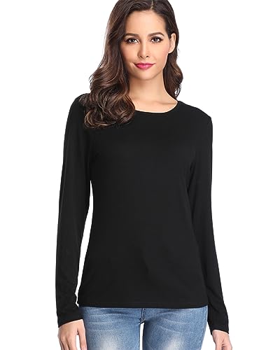 Fuinloth Women's Basic Long Sleeve T Shirts, Crewneck Slim Fit Spandex Tops, Plain Layer Underscrub Tees2