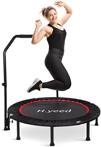 Guryon 50 inch Fitness Trampoline, Foldable Rebounder Trampoline with Handlebar, Mini Exercise Trampoline for Adult Kids Teens Indoor Exercise Workout, Max. Load 220/330 lbs for Home Gym Use