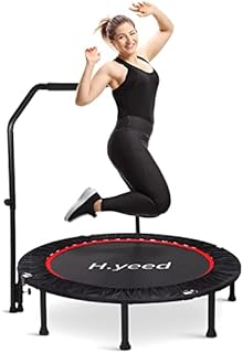 Guryon 50 inch Fitness Trampoline, Foldable Rebounder Trampoline with Handlebar, Mini Exercise Trampoline for Adult Kids Teens Indoor Exercise Workout, Max. Load 220/330 lbs for Home Gym Use