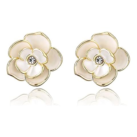 RZCXBS Women's CZ Flower Stud Earrings Lightweight Hypoallergenic Titanium Steel Zirconia Earrings Studs (White) Cover