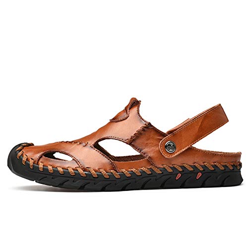 Image of JAMONWU Men's Casual Closed Toe Adjustable Leather Sandals Handmade Fisherman Beach Sandals