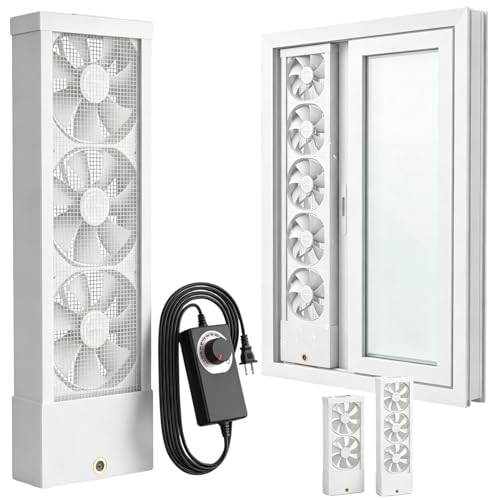 Window Exhaust Fan for Sliding Windows, Waterproof IPX7 Vertical Window Fan with Reversible Airflow, Tool-Free No-Drill Design, 25.59-27.56 Inch White and Black(White,31.50-33.46in)