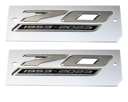 Image of Pair Set 70th Anniversary Side Emblems Car Fender Badge Decal Replacement for 2020-2024 C8 Corvette Genuine GM 70th (Chrome)