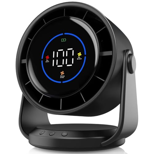 Ohulelks Ventiladores de Mesa, Ventiladores de Pared Ultrasilenciosos, con Pantalla Digital, Recargables por USB, para Casa, Oficina, Viajes, Camping, Color Negro.