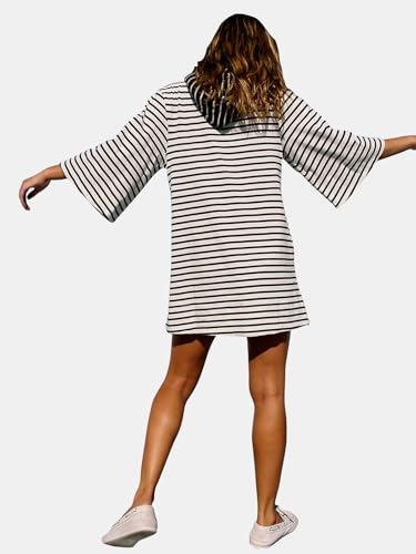 Image of EXLURA Women's Summer T Shirt Dress Casual Short Sleeve Loose Striped Mini Dresses 2026 Vacation Beach Sundress Pockets