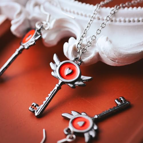 Hazbin Necklace Earrings Hazbin Merch Inspired Jewelry Heart Wing Key Necklace Earrings for Women Men Costume Cosplay2