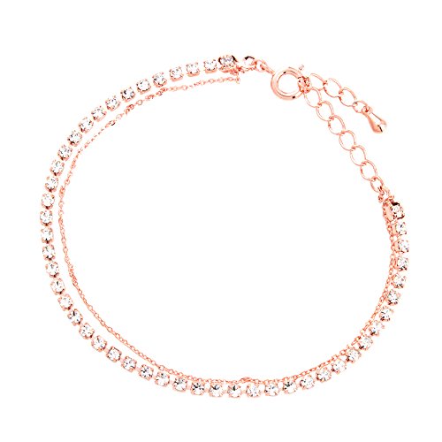 [ジュエリーショップエム] ラインストーン チェーン シンプル 2連 ブレスレット レディース 金属アレルギー ピンクゴールド v4143-PG