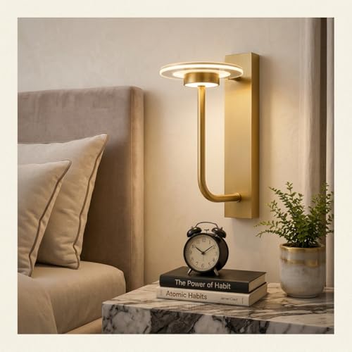 Image of LED Wall Light 3-Color CCT (Warm + Natural + Cold White) Metal & Acrylic Gold Finish Wall Lamp for Bedroom Living Room Home Decor