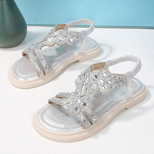 Girls Summer Sandals Kids Bohemian Rhinestone Flower Crystal Open Toe Princess Flats Sandal with Elastic Ankle Strap2