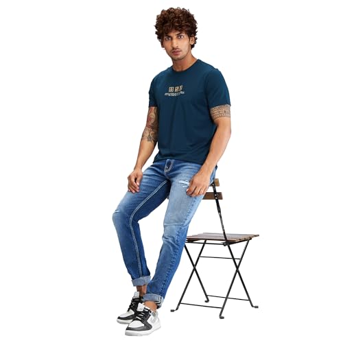 Image of Spykar Men's Slim Fit Round Neck Half Sleeve Solid Casual T-Shirt