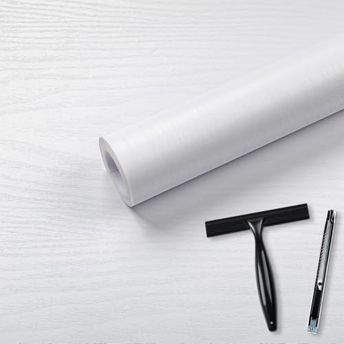 Abyssaly Vinilo Adhesivo Muebles Madera, Vinilo Blanco Mate para Muebles, Papel Pintado Adhesivo Efecto Autoadhesivo Decorativo Cocina, Encimera, 40cm x 1000cm
