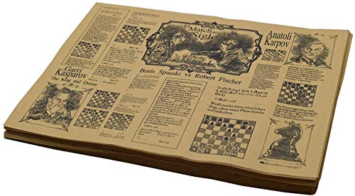 HostelNovo - Mantelines reciclados de un Solo Uso - Diseño único y Exclusivo Leyendas del Ajedrez - 250 Unidades - Papel Kraft 100% Reciclado - 30 x 40 cms