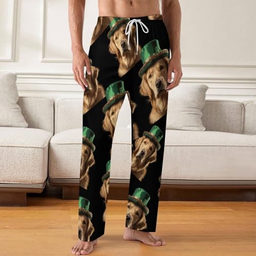 St Patricks Day Green Hat Golden Retriever Men's Pajama Pants Soft Loungewear Bottoms Sleepwear with Drawstring2