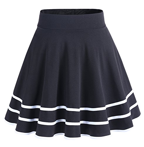DRESSTELLS Jupe Mini Courte évasée en Polyester, Black-White S