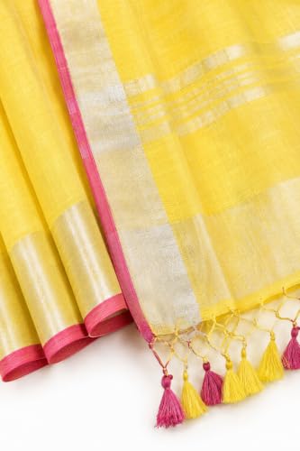 Image of HAIDER ALI AND SONS Grey Cotton Linen Saree for Women | Soft Linen Slub Blend Saree with Running Blouse Piece | Lightweight Handloom Style Saree | Office, Casual, Party & Festival Wear 