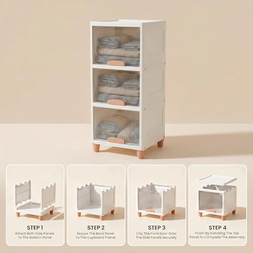Image of Ash & Roh Multi-Layer Plastic Storage Cabinet with Transparent Flip Door | Space Saving Organizer for Kitchen, Bedroom, Office | Almirah for Clothes - Wardrobe Cabinet | (5-Tier White Box)