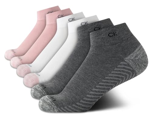 Image of Calvin Klein Womens Quarter Socks - 6 Pack Athletic Performance Cushioned Ankle Socks for Women for Running and Workout