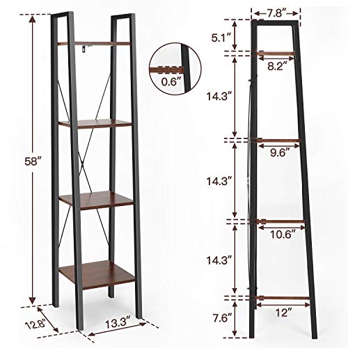 image for Industrial Ladder Shelf, 4-Tier Bookshelf, Plant Flower Stand, Multipu