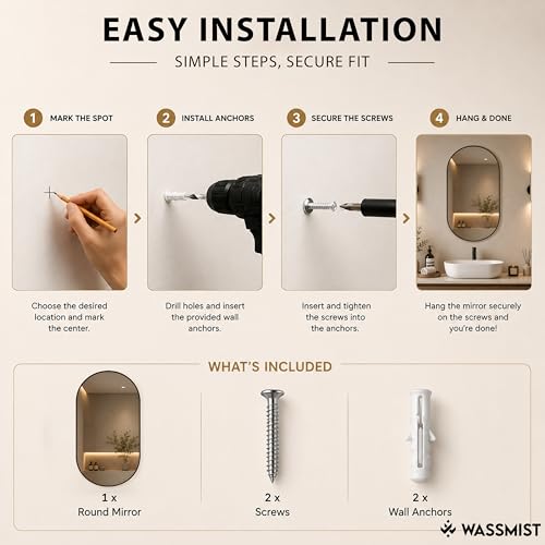 Image of WASSMIST Mirror for Bathroom Wall | Capsule Bathroom Mirror with Aluminium Frame | HD Reflection Wall Mirror for Living Room /Bedroom (18 X 30 inch)