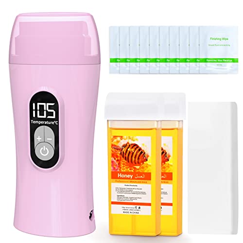 Demine Roll on Wax Kit, Honey Wax Roller Waxing Kit for Hair Removal, Soft Depilatory Wax for Sensitive Skin, Portable D
