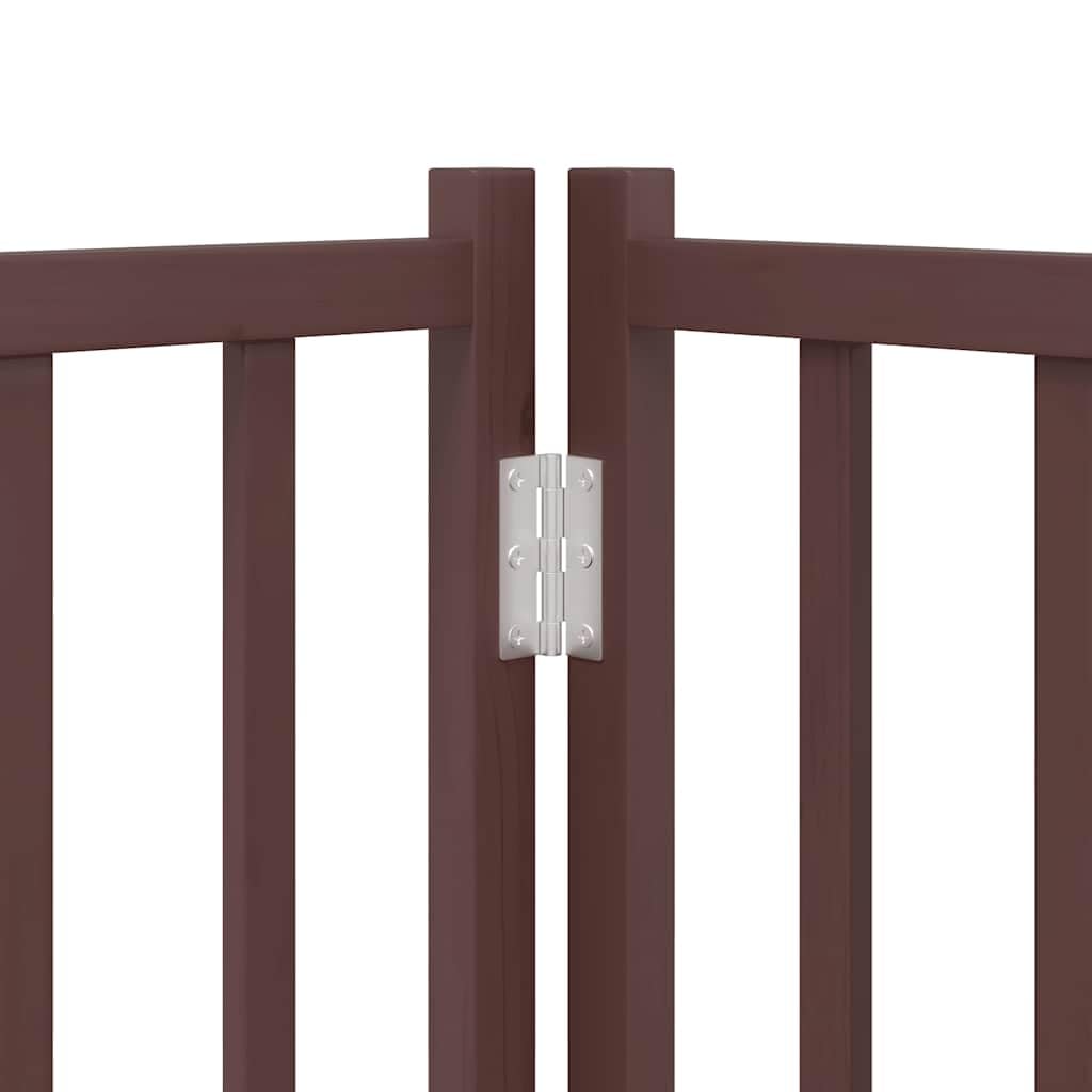 Puerta para perros de madera de álamo marrón, 480 cm de largo, plegable y de pie con puerta, ideal como barrera, protección y seguridad para cachorros y perros pequeños en interiores y