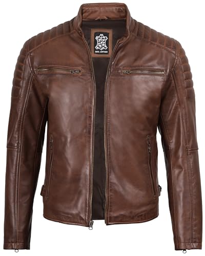 Image of fjackets Cafe Racer Mens Leather Jacket - 100% Real Lambskin Leather Jacket Men Moto Style Outerwear