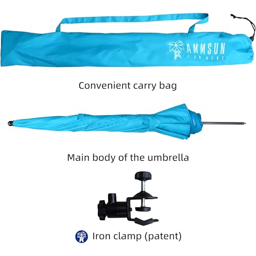 Image of AMMSUN XL Chair Umbrella with Universal Clamp Adjustable 47 inches and 360-degree Swivel UPF 50+, Portable Clamp on Camping or Beach Chair, Stroller, Wheelchair, Golf cart, Bright Blue, 2 PACK