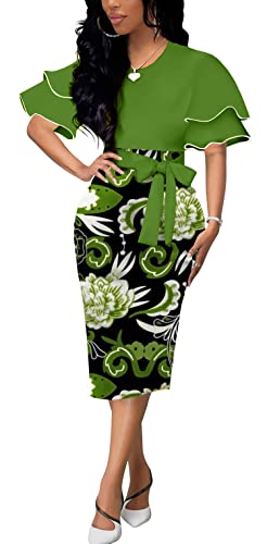 BOGURST Women Wave Short Sleeve Pencil Dress Fashion A-Line Bodycon Church Dresses