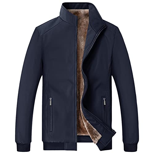 Jamron Homme Hiver Veste en Polaire Chaude Col Montant Zippées Complet Veste Matelassée avec Poches Zippées Bleu Marine S