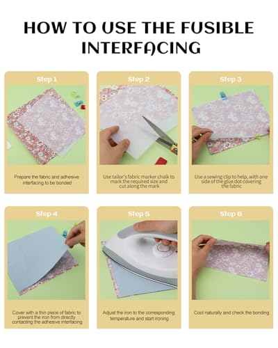 Light Weight Fusible Interfacing for Sewing, 11.6\" x 30yd White Interfacing Fabric for Sewing, Fusible Interfacing Single-Sided with Tailors Chalk and Clips for Sewing Supplies DIY Crafts