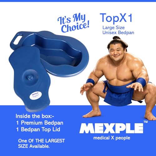 Image of MEXPLE TopX1 2in1 Unisex Polypropylene Bedpan with Lid | For Men & Women | Large, Thick & Stable Bedpan | for Bedridden Patients - Weight Capacity upto 100kg - Blue