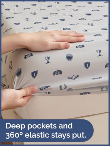 Image of Kids Queen Size Racing Bed Sheets - 4 Piece Kids Racing Sheet Set - Speedy Champion Bedding - Ultra-Soft, Cute & Cozy - Breathable & Machine Washable - Race Bed Set for Boys, Girls, Teens & Toddlers