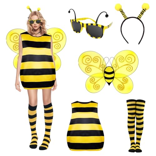 Sunshine smile Bienen Kostüm Damen,Bienen Kostüm Kinder,Faschingskostüme Damen Biene,Bienenkostüm Erwachsene mit Biene...