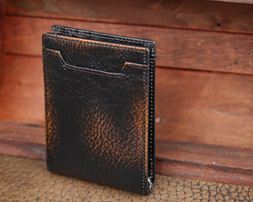 Image of DK86 Mens Slim Wallet with Money Clip Minimalist Bifold Front Pocket wallet for Men RFID Blocking Full Grain Leather with Hand Burnished