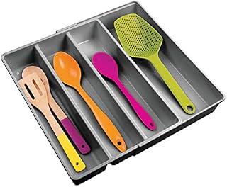 mDesign Cutlery Tray  Expandable Cutlery Holder Suitable for Various Utensils  Kitchen Utensil Holder for Drawers  Charcoal Grey