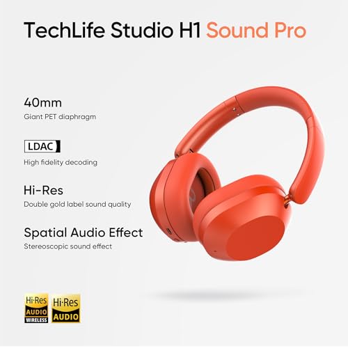 Image of realme TechLife Studio H1 Over The Ear Over Ear Wireless Headphone with 70Hours Playtime 360 Spatial Audio, 40mm Drivers, 80ms Superlow Latency, 43 dB Adaptive ANC-Red