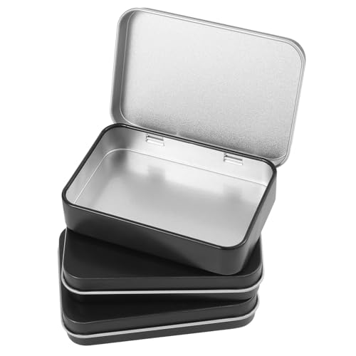 Gtziqa 3 Packs Metal Rectangular Hinged Tin Box Mini Empty Storage Box with Lids Tin Containers Portable Small Can for Storage Drawing Pin Candies Jewelry Crafts (3.4 x 2.4 x 0.7 Inches Black)