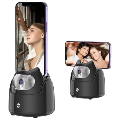 AFARER Motion Sensing Intelligent Swivel Tracker Upgraded 360°Rotation iPhone Video Chat Device Auto Face Tracking Phone Holder with Remote No APP-Black Cover