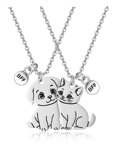 AllerPierce BFF Friendship Necklace for 2 Girls Cute Best Friend Matching Cat and Dog Necklace Jewellery Best Friends Friendship Gifts for Friends Women Girls Bestie Birthday Christmas Graduation